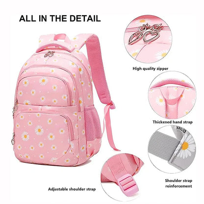 Daisy Pattern School Bag Backpack Pencil Case Handbag Three Piece Set Nylon Fabric Waterproof Boys Girl Teenagers Trend Backpack