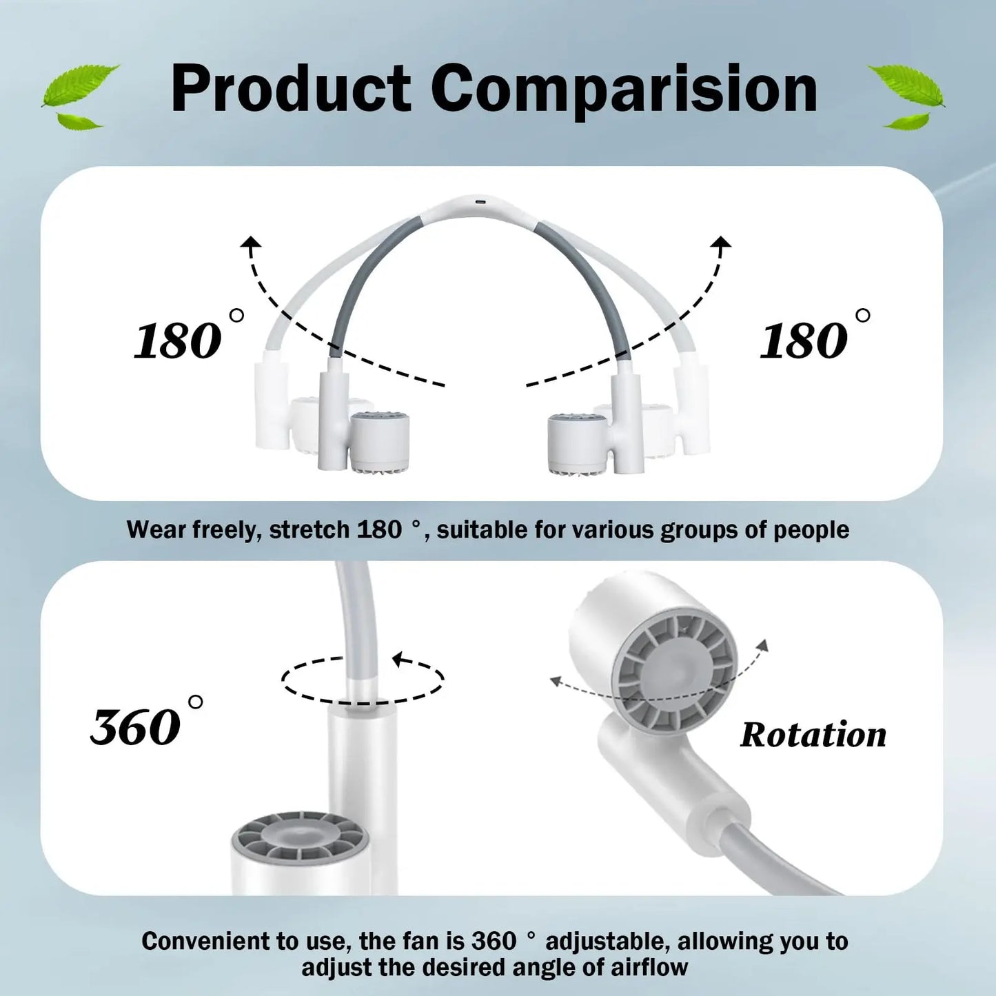 Portable Lightweight Halter Neck Air Cooling Fan USB Rechargeable Outdoor Travel Sport Wearable Mini Hanging Neck Fan 3Gear Wind