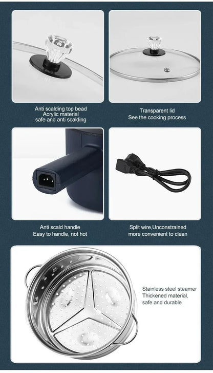 Non-stick Multifunctional Electric Skillet For Dormitory and Home Use Single/Double Layer Hot Pot Electric Rice Cooker 220V