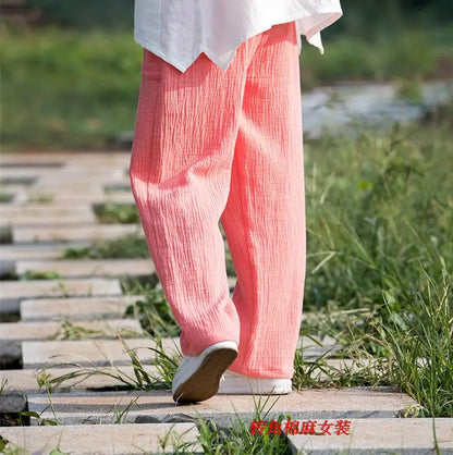 2024 Spring Women' Fashion comfortable cotton linen pants Plus size Women pleated Autumn pants with pockets 5XL 6XL pantalones