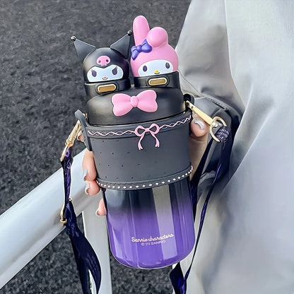 Hello Kitty Stainless Steel Insulated Cup, 550ML Portable Water Bottle for Outdoor Travel,Two Drinking Ways.  Cute Birthday Gift