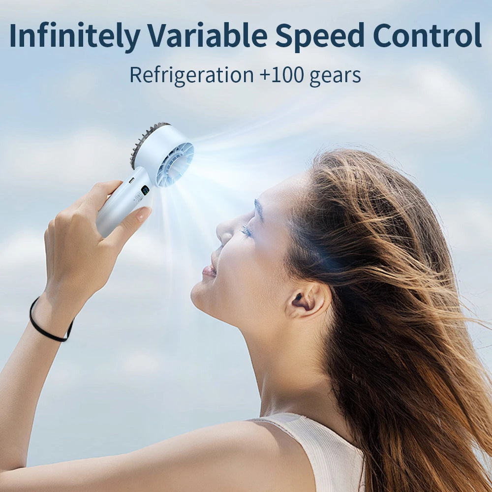 5200mAh Portable Mini Handheld Fan with LED Display Semiconductor Refrigeration 100 Speeds USB Rechargeable Battery Outdoor Fan