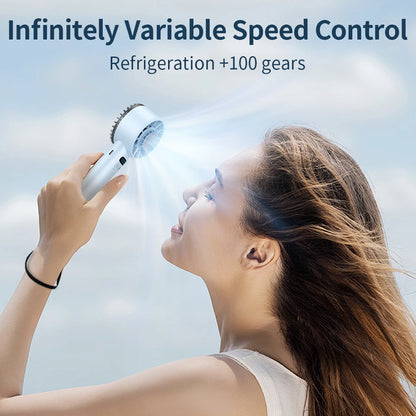5200mAh Portable Mini Handheld Fan with LED Display Semiconductor Refrigeration 100 Speeds USB Rechargeable Battery Outdoor Fan