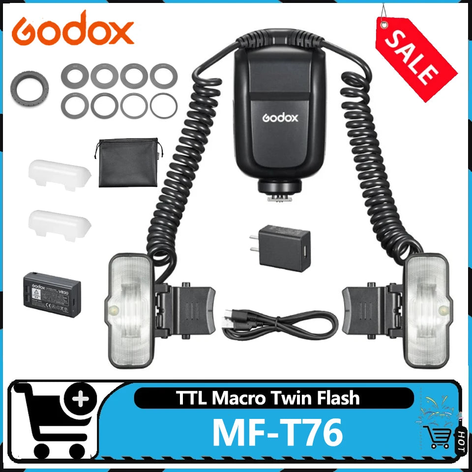 Godox MF-T76 C/N/S Macro Twin Flash TTL Auto Flash 1.2s Full-Power Recycling Dual Flash Heads compatible with Sony Canon Nikon