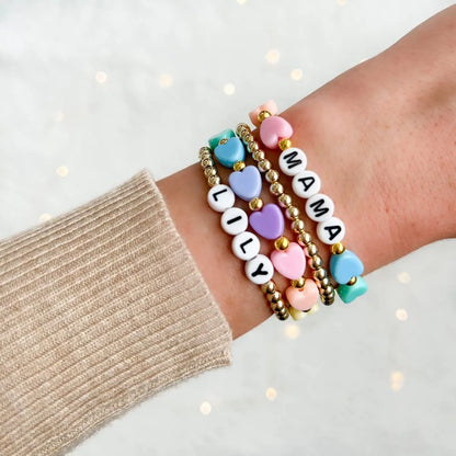 KKBEAD Candy Color Heart Bracelets for Girl Gift Letter MAMA Jewelry Mother's Day Gifts Stretch Bracelet for Women Pulseras