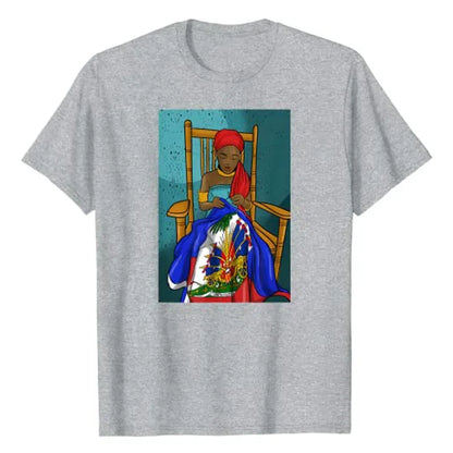 Haiti Haitian Flag Day Proud Woman Ayiti Girl T-Shirt Women's Fashion Graphic Tee Tops Funny Family Matching Clothes Mama Gifts