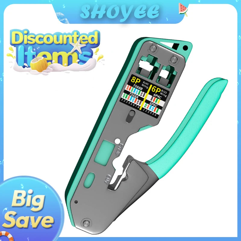 RJ45 Crimp Tool Kit Pass Cat6 Crimping Tool For Cat5 Cat5e Cat6 8P8C Connector, All-in-one Ethernet Crimper