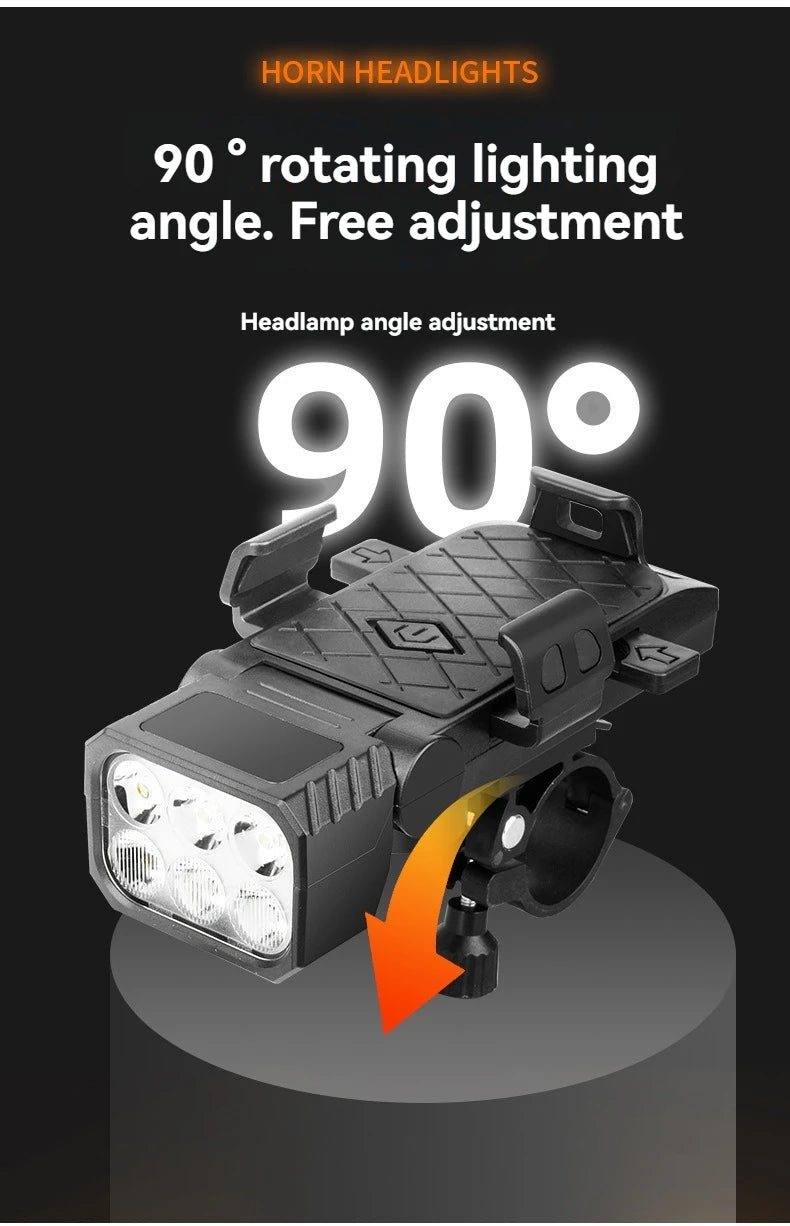 Bicycle Front Light with Horn & Phone Holder Cycling Bicycle Headlight Multifunctional Phone Holder Lamp Cycling Accessories