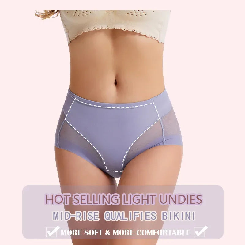 Ice Silk Women Underwear Panties Transparent Mesh Gauze Corset Waist Slimming Black Briefs Female Trainer Shaping Underpants2024
