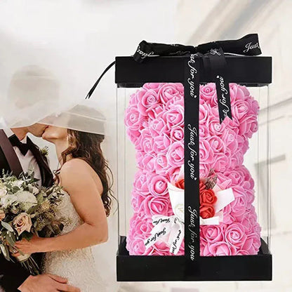 Hot 25cm Foam Rose Bear Desktop Ornament Gift Valentine's Day Home Wedding Party Fake Flower Decoration Figurine Atmosphere Prop