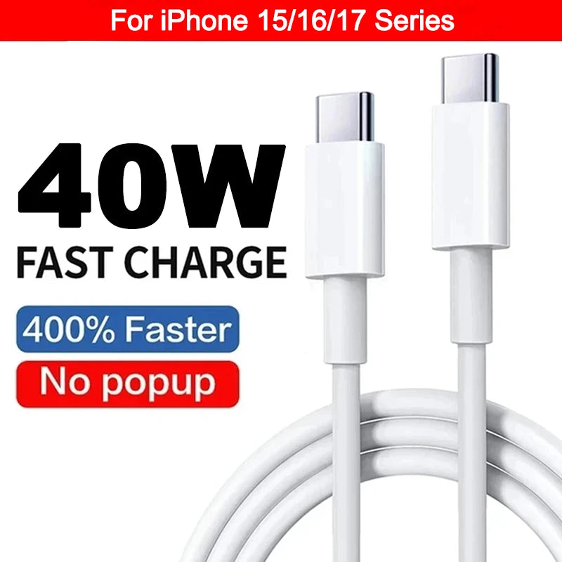 US EU Adapter PD 40W Fast Charger For Apple iPhone 15 13 12 11 14 17 16 Pro Max Type C Charger Charging Cable Phone Accessories