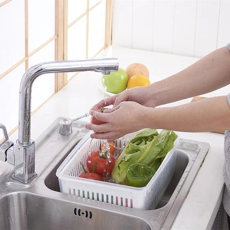 Refrigerator Storage Box Fridge Organizer Fresh Vegetable Fruit Boxes Drain Basket Storage Containers Pantry Kitchen Organizer