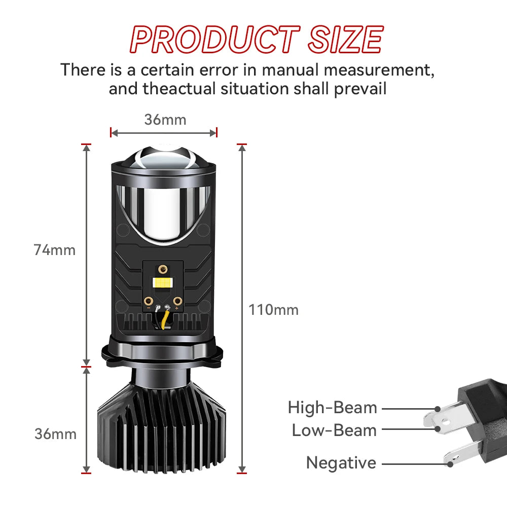 H4 LED Projector Headlight Y6 Projector Lens with Fan Cooling 90W Automobile Hi Lo Beam Bulb 12V