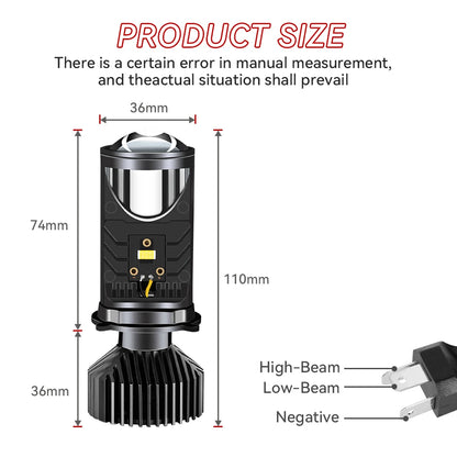 H4 LED Projector Headlight Y6 Projector Lens with Fan Cooling 90W Automobile Hi Lo Beam Bulb 12V