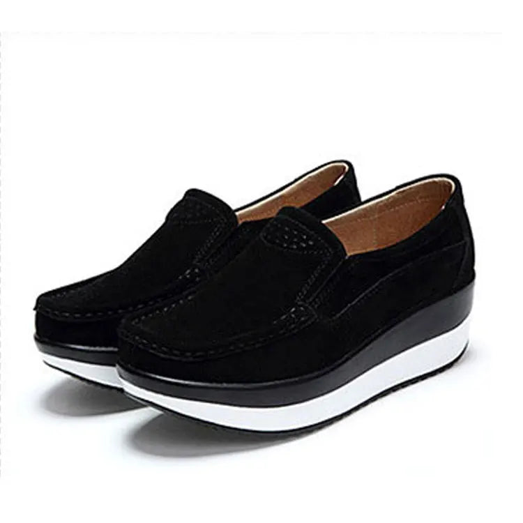 Creepers Platform Shoes Women Flats Women Loafers Spring Autumn Casual Suede Leather Shoes Ladies Moccasins Slip On Plus Size 42