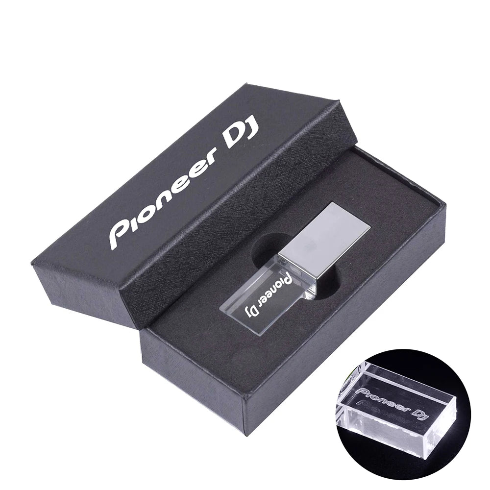 Hot Sale Pioneer DJ Crystal USB 2.0 Flash Drive 128GB Real Capacity Memory Stick 64GB Silver Case LED Light Pen Drive with Box