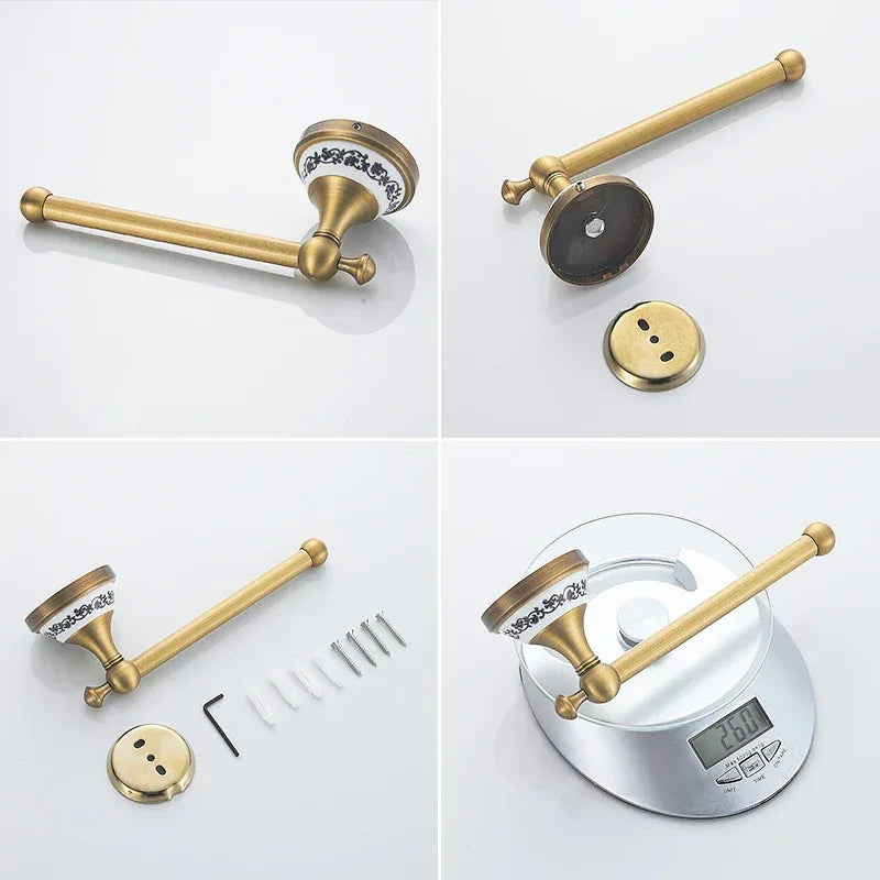 Antique Brass 2pc Bathroom Accessories Set, Bronze Dispenser Towel Rod and Toilet Paper Holder for Bathroom Wall Mounted