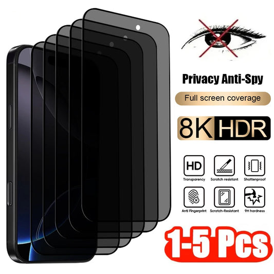 1-5Pcs Anti spy Tempered Glass For IPhone 17Pro Max 15 13 14 11 16 Full Cover Privacy Screen Protector For X XS Max XR 8 7 Glass