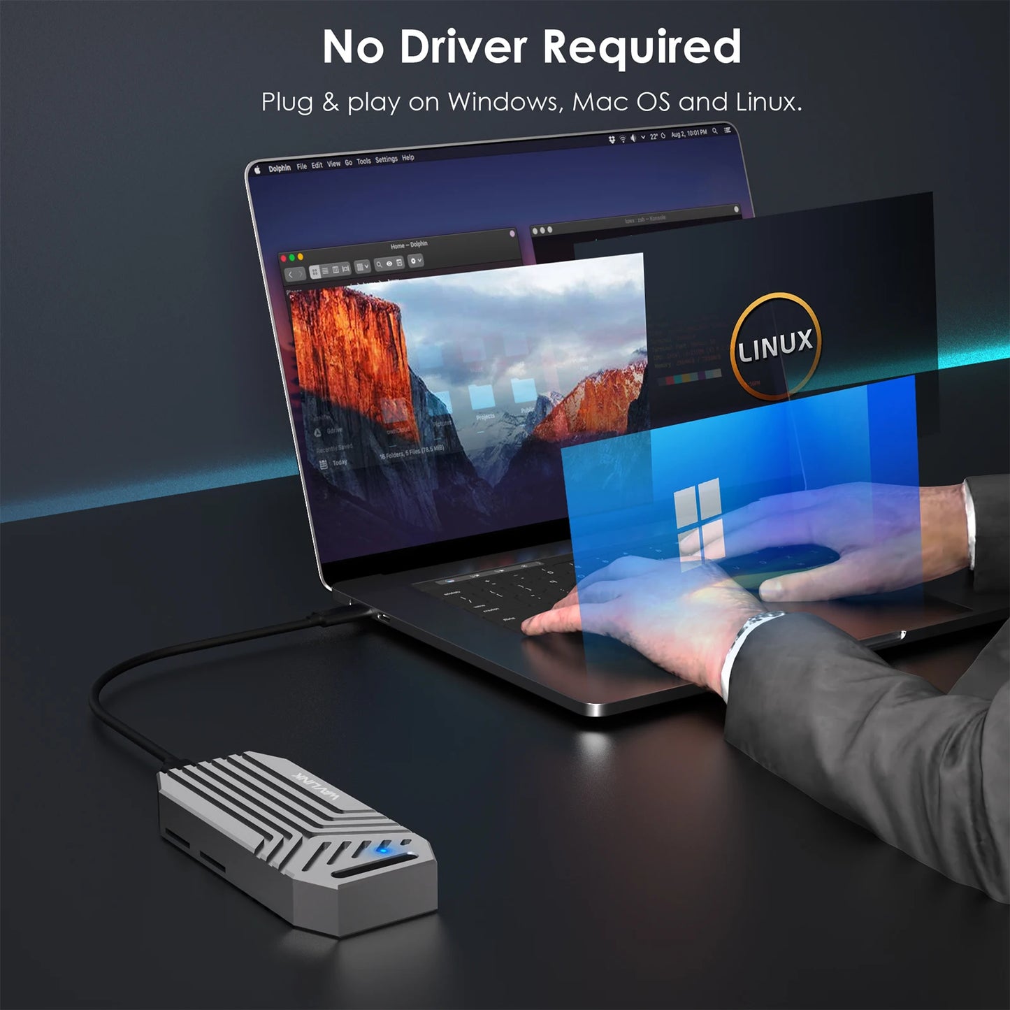 WAVLINK 40Gbps M.2 PCIe NVMe SSD Enclosure USB4 External Hard Drive Enclosure For B+M/M-Key Thunderbolt 4/3/USB4/USB3.2 SSD Case