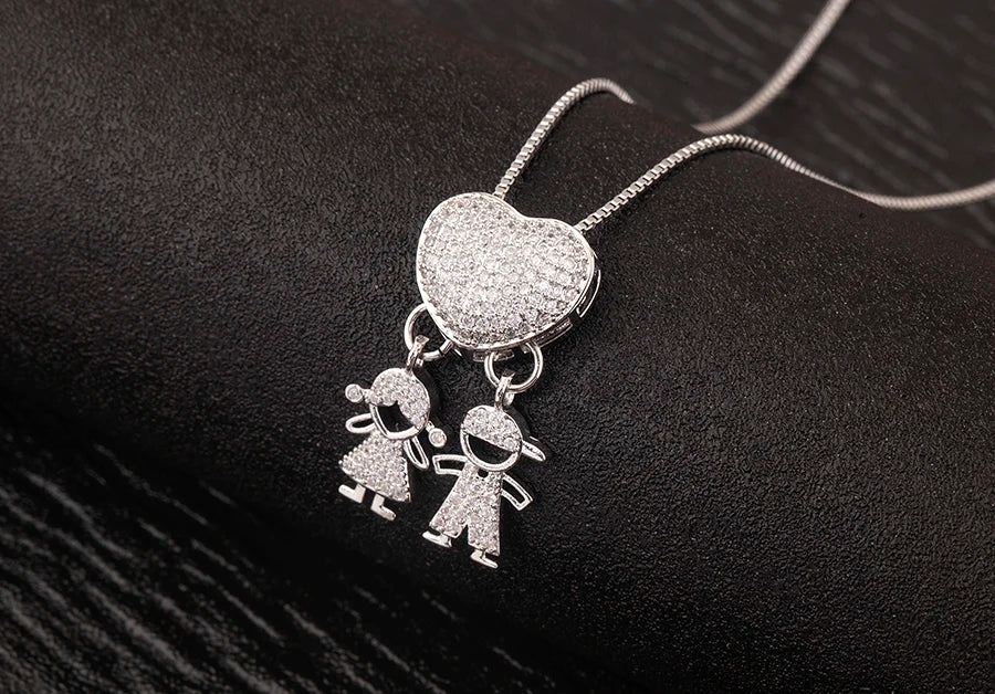 New Trendy Classic Design Shiny Crystal Zircon Charm Boy/Girl Pendant Necklaces For Women Mother's Day Chain Choker Jewelry Gift