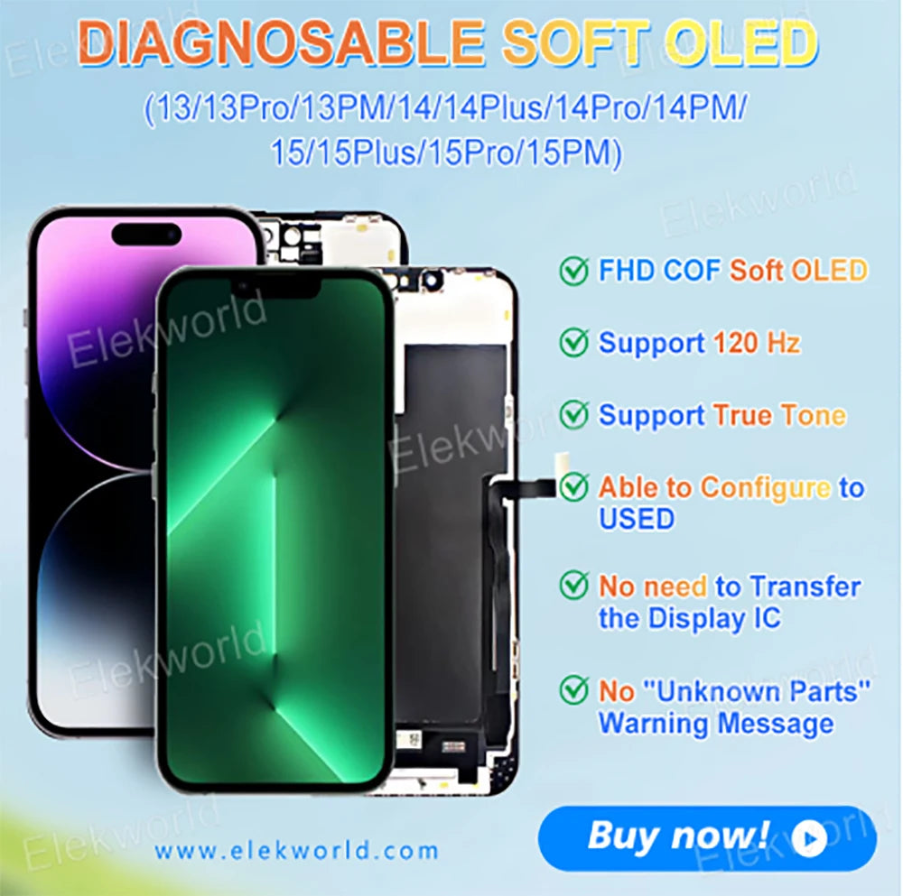 2PCS 120Hz High Refresh Rate Diagnostic Soft OLED LCD Display Screen for iPhone 16 PLUS PRO MAX  17 PRO MAX with Sensor Cable