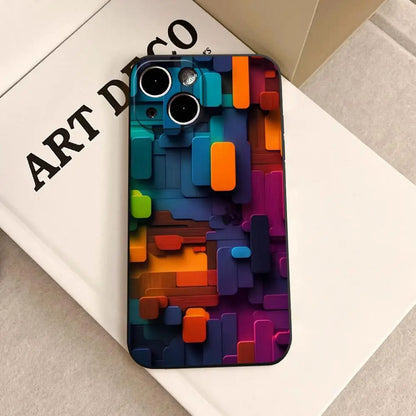 Men's cool creative cube Building Block IMD Phone Case FOR IPhone 16promax 14 11 12 Pro 8 7 15 Plus 13 Pro MAX XR XS Black Cover