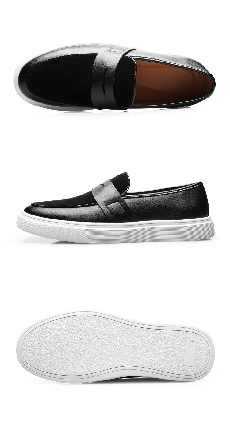 Newest 2025 Autumn Men Suede Leather Loafers Thick Sole Men Slip On Platform Black Party Shoes