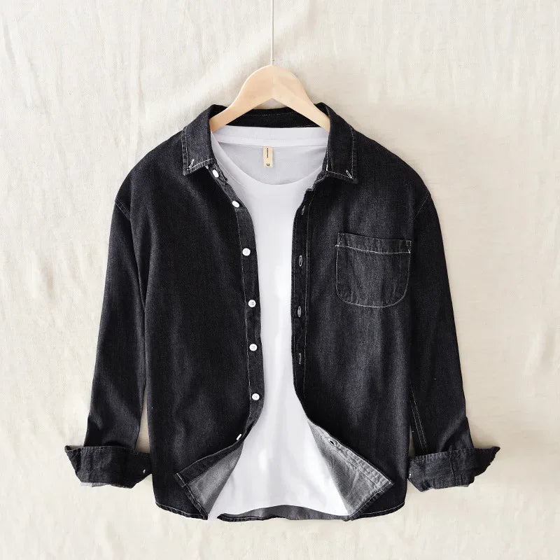 Autumn New Men's Denim Shirt Cotton Classic Style Fashion Trendy Loose Denim Long Sleeve Shirt 3 Colors Brand Clothing Male