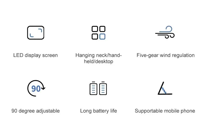 Portable Handheld Mini Fan 3000mAh Foldable Neck Hanging Fans 5 Speed Adjust USB Charge Fan with Phone Stand and Display Screen