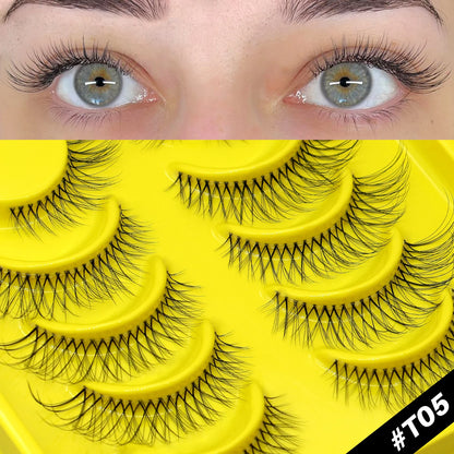 GROINNEYA Half Lashes Cat Eye Lashes Soft Natural Clear Band Lashes Natural Look Faux Mink Wispy Mink Eyelashes Makeup