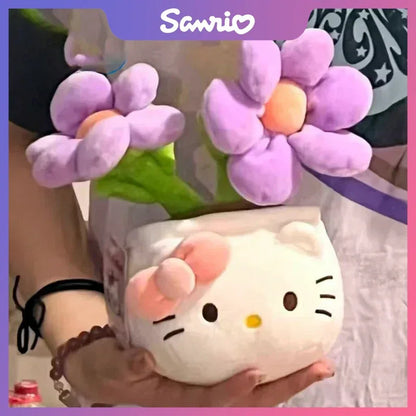 New Sanrio Kawaii HelloKitty Plushie Stuffed Potted Plant Orange Plush Doll KT Purple Flower Room Peluche Kid Christmas Gift
