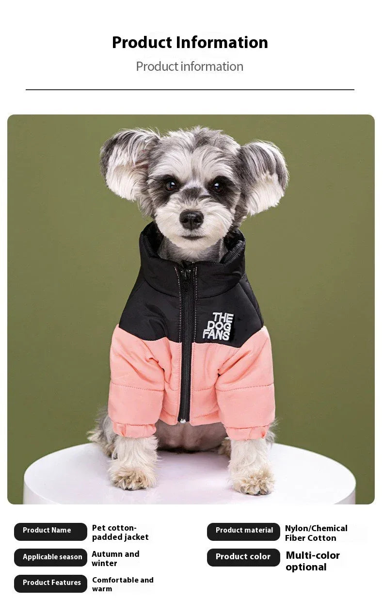 Fashion Dog Coat Clothes, Trendy Embroidered Dog Autumn and Winter Cotton Clothing, Pet Clothing, Thickened Warm Down Clothing