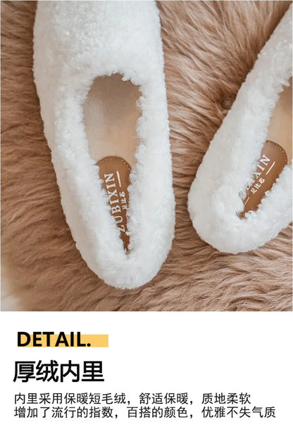 Big Size 43 Women Lambswool Slippers Winter Sheep Fur Shoes Ladies Flat Cotton Slides Home Pantuflas Daily Slip On Furry Mules