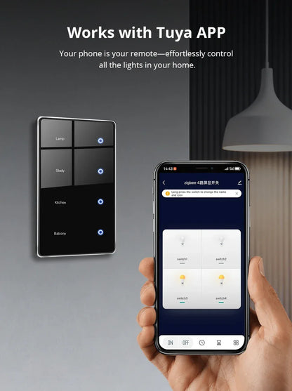 Zemismart Zigbee DIY Name Switch US Black Touch Panel Smart Display Screen Light Switch Work with Tuya Smart Life App