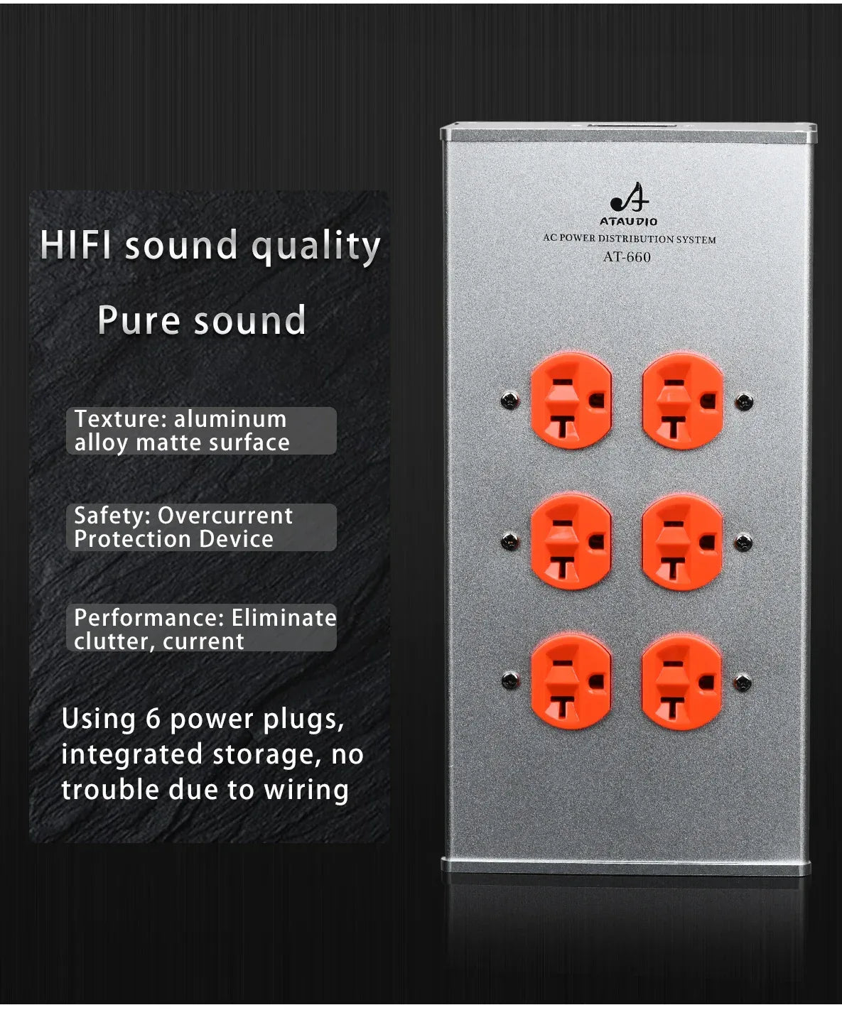 ATAUDIO HIFI Power Filter Audio Noise AC Power Conditioner Power Purifier Surge Protection with EU Outlets Power Strip