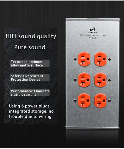 ATAUDIO HIFI Power Filter Audio Noise AC Power Conditioner Power Purifier Surge Protection with EU Outlets Power Strip