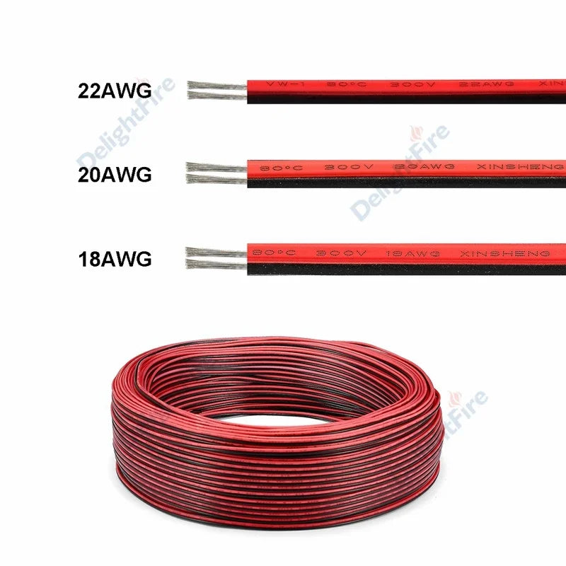 2 PIN Electrical Wire Tinned Copper PVC Insulated Red Black Cable For Single Color LED Strip Light Extension Wire 18/26/28 AWG