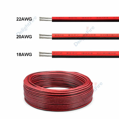 2 PIN Electrical Wire Tinned Copper PVC Insulated Red Black Cable For Single Color LED Strip Light Extension Wire 18/26/28 AWG
