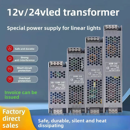 DELAN Power Supply Unit 12V 24V 60W 100W 200W 300W 400W 180V 220V 264V AC to 12 24 Volt DC LED Strip Driver Lighting Transformer
