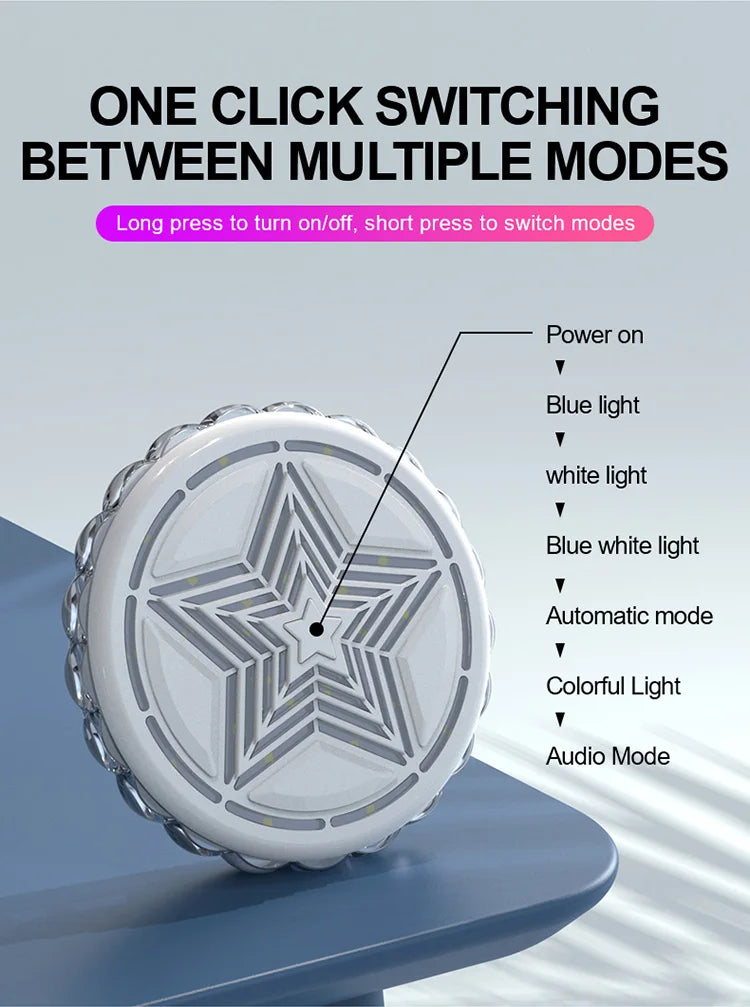 Car reading lights, LED interior sound controlled ambient lights, car trunk lighting, wireless wiring free decorative lights