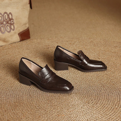 2026 New Spring Genuine Leather Women Shoes Round Toe Women Pumps Brogue Designs Shoes for Women High Heel Loafers Ladies Shoes
