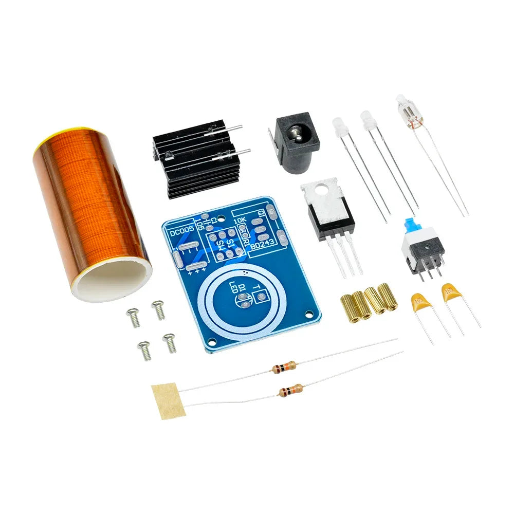 BD243 Mini Tesla Coil DIY Kit 9-12V Tesla Coil Magic Props BD243C DIY Parts Empty Lights Technology Electronics Module