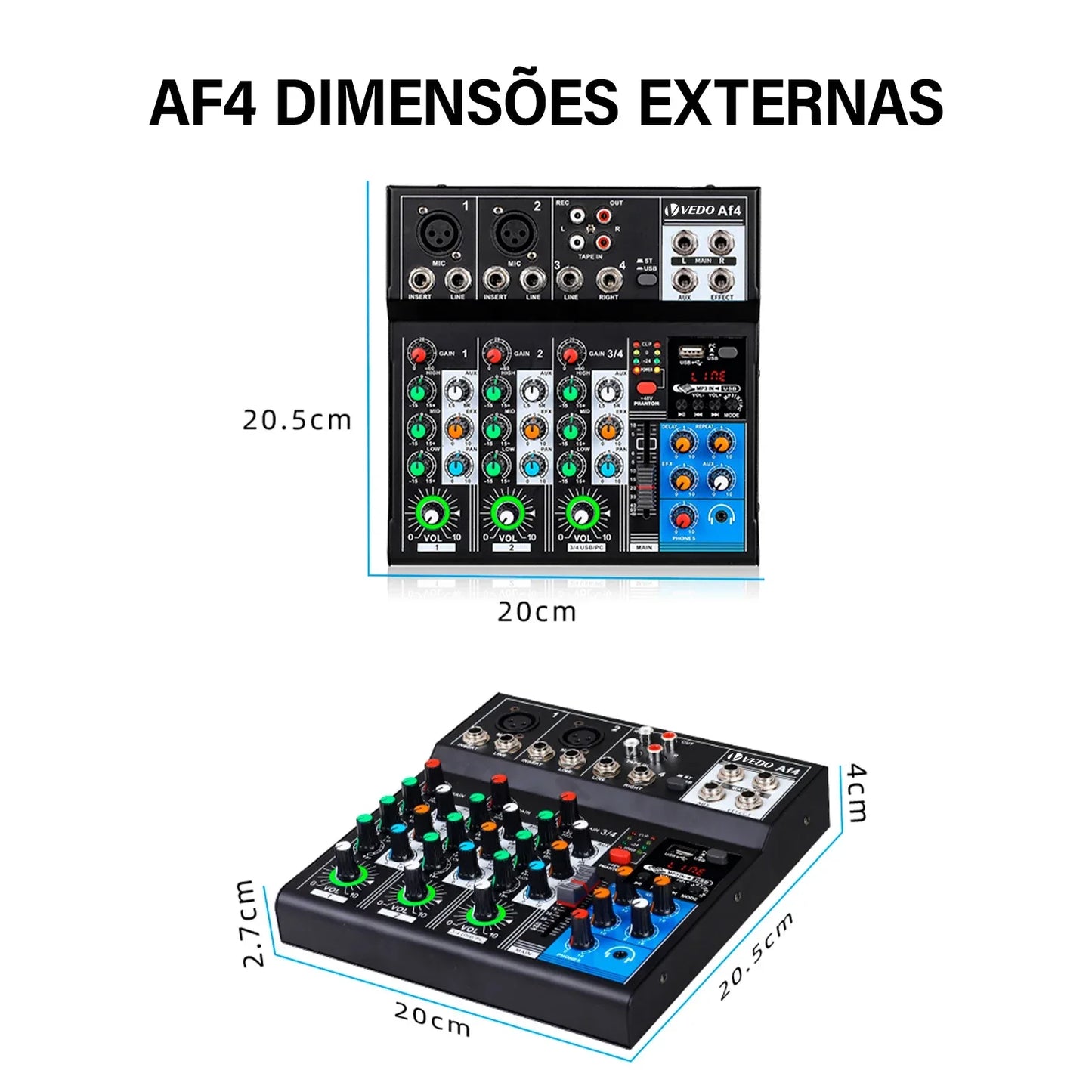 VEDO AF4 Mixer Analog Mixer Merged Digital Sound Card 4 Channels Personalized Function Settings Analog Mixing Console For Live