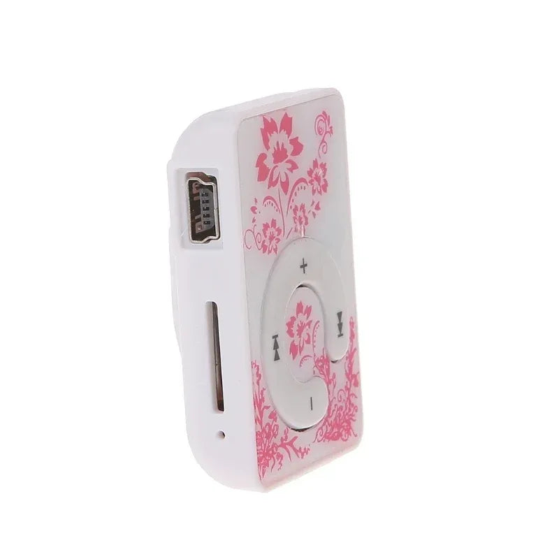 Mini Clip Floral Pattern Music MP3 Player 32GB Card With Micro SD TF Card Clip Design Digital Music Mini USB Cable + Earphone