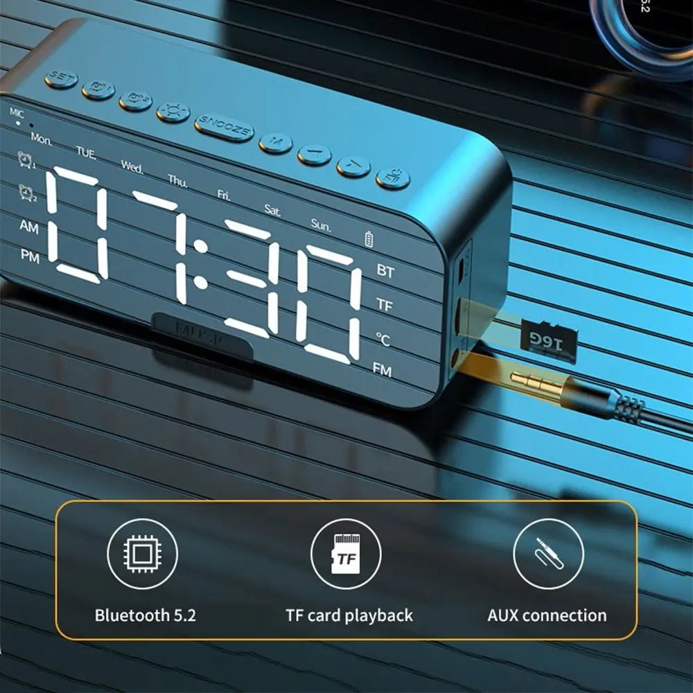 5-in-1 Digital Table Calendar LED Digital Display Sleep Timer Small Digital Clock Bluetooth with Mirror Electronic Alarm Clock