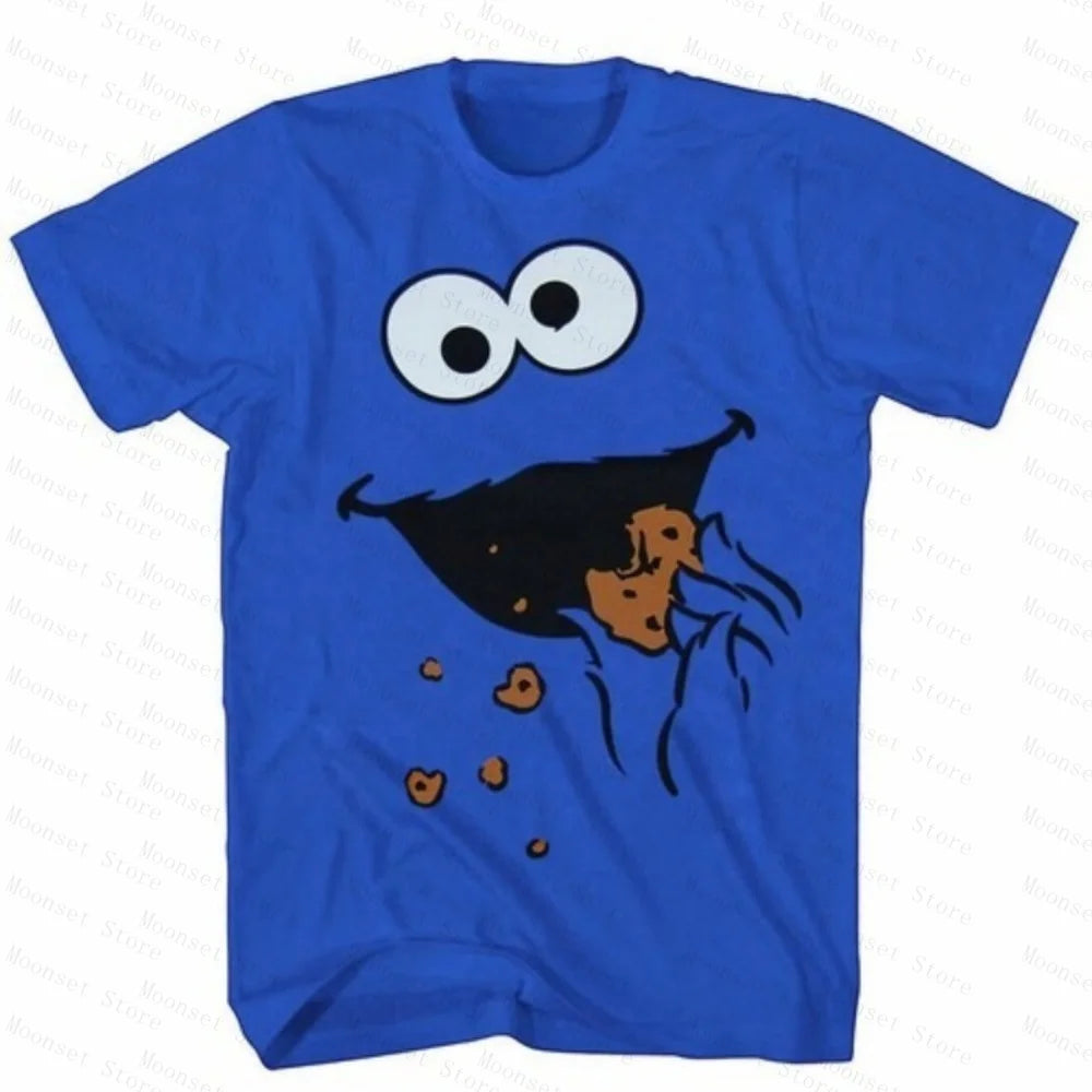 Sesame Street Elmo Large Face T-shirt High Quality Casual Couple Street Sports T-shirt Kids Tshirt Men's Shirts Woman t-shirts