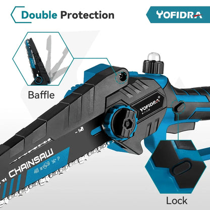 YOFIDRA 3500W 8 Inch Brushless Electric Chainsaw Cordless Electric Cutting Pruning Chain Saw Garden Tool For Makita Battery Pin