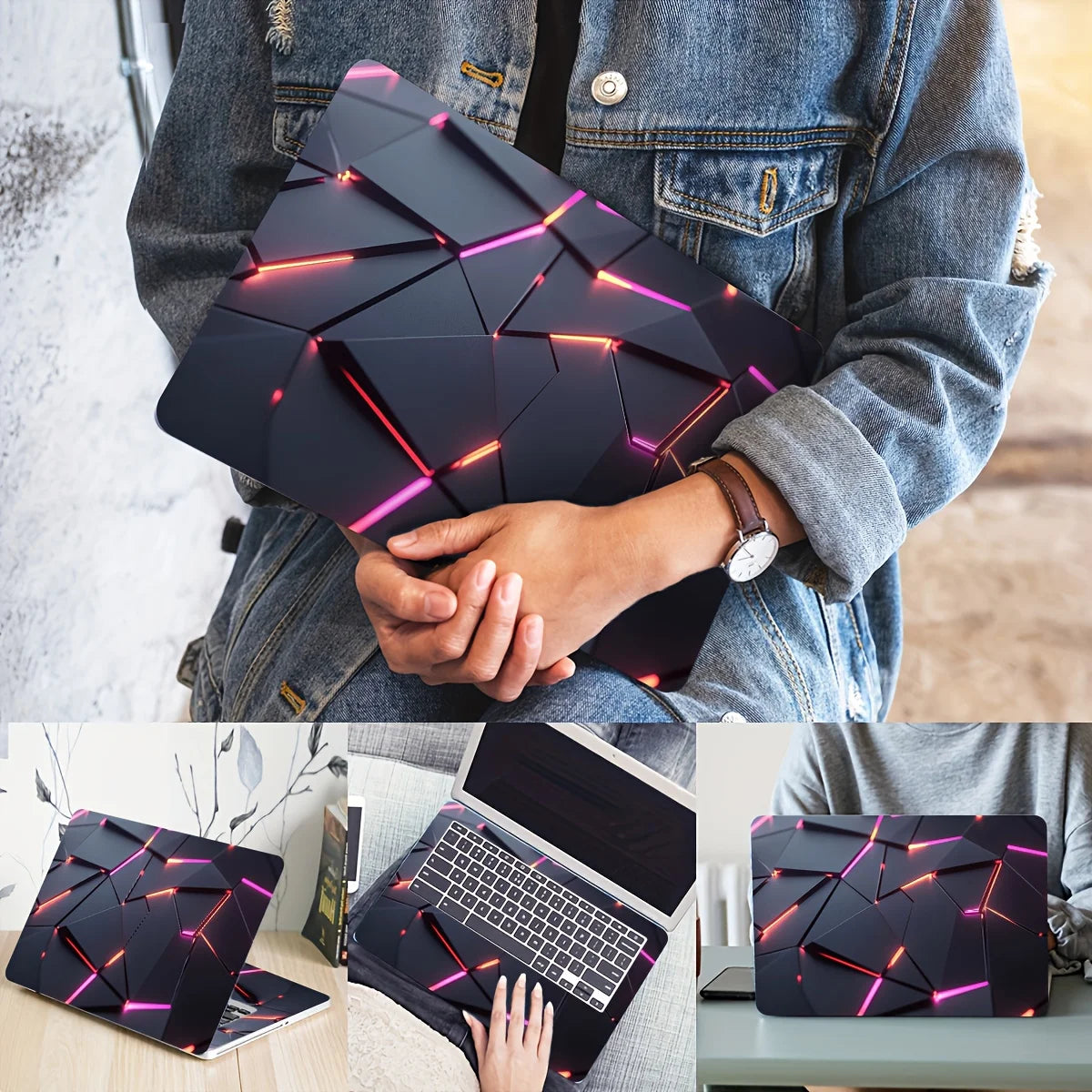 2-Pack Pattern Laptop Art Cyberpunk Decal Case, Universal Netbook Skin Stickers Non-Reusable Laptop Skin