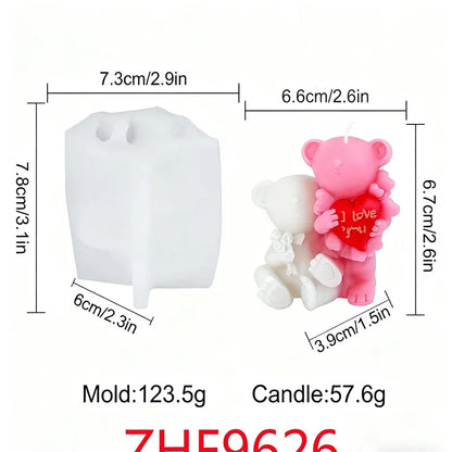 Couple Bear Candle Mold Couple Embrace Bear Silicone Mold 3D Teddy Bear Candle Making Mold for Valentine's Day Birthday Gift
