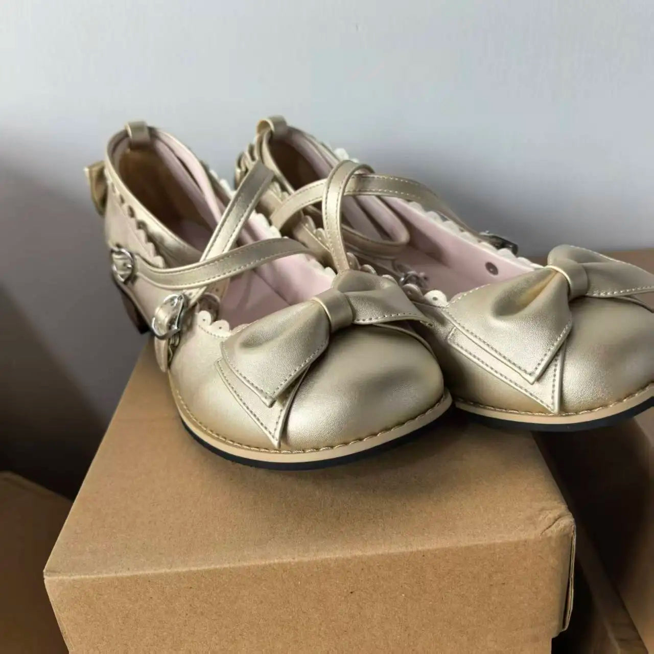 Lolita Shoes Women Flats Low Round With Cross Straps Bow Cute Girls Princess Tea Party Shoes Students Lovely Shoes Size 34-41